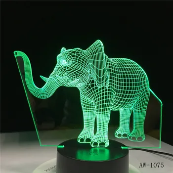 3D Noite do DIODO emissor de Luz de Dança Elefante com 7 Cores de Luz para a Decoração Home Lâmpada Incrível Visualização de Ilusão de Óptica AW-1075