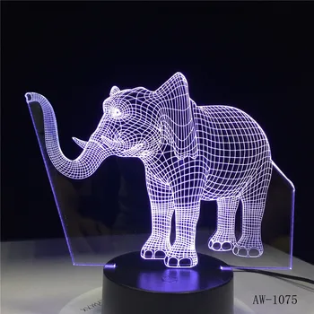 3D Noite do DIODO emissor de Luz de Dança Elefante com 7 Cores de Luz para a Decoração Home Lâmpada Incrível Visualização de Ilusão de Óptica AW-1075