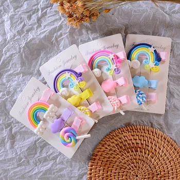 2020 3pc/set arco-íris Grampos de cabelo Bonito dos desenhos animados de Bobby Pin Grampos de Cabelo para Meninas Crianças Cabeça de Crianças e Acessórios para o Cabelo Scrunchie