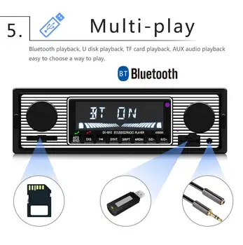 Carro 12V Rádio TF USB AUX de Suporte Estéreo Em-traço de Áudio FM MP3 Player Multimídia Vintage sem Fios Bluetooth