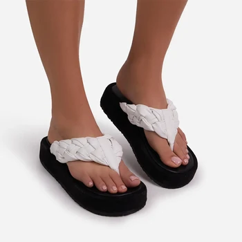 2021 Mulher Flip Flop Tecer Plataforma Chinelos De Quarto Feminino De Praia No Verão Casual Slides Senhoras Dedo Do Pé Aberto Novos Sapatos Da Moda Plus Size