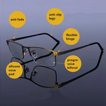 Alta Qualidade Fotossensíveis Óculos De Leitura Homens Multifocal Progressiva De Resina Anti-Blue Ray Presbiopia Óculos De Armação De Metal 1.0-4.0