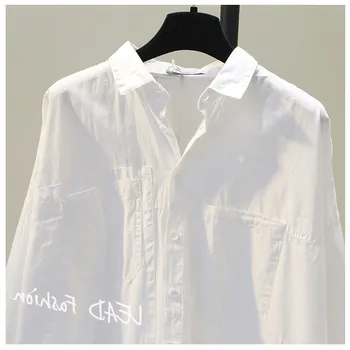 Bolso duplo frontal, traseira curta longa camisa branca de mulheres 2020 outono coreano solta literária bf estilo casual camisa