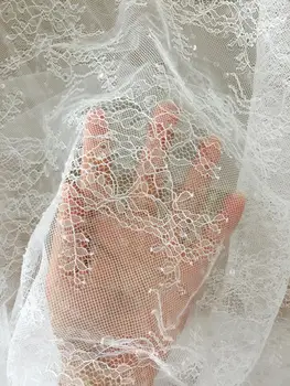 De alta Qualidade Transparente de Lantejoulas Tecido do Laço de Tecido de Malha DIY Véu do Vestido de Casamento,metro A Metro