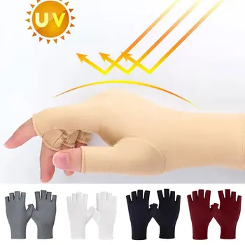Gelo Seda Metade do dedo Luvas Protetor solar, Luvas de Verão Elástico Fino Semi-Dedo Luvas de Condução Anti-ultravioleta Meia-Luvas de dedo