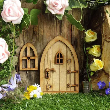 Casa de bonecas em Miniatura de Móveis de Dormir DIY 3D DIY Porta de Decoração de Porta de Madeira de Artesanato com o Kit de Flor de Crianças Meninos Meninas rapazes raparigas Brinquedo