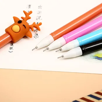 1 Pcs Kawaii Cartoon Plástico Elk Caneta Gel 0,5 mm de Tinta Preta Escola Criativa Aprender brinde Promocional Bonito papel de carta Assinatura de Canetas