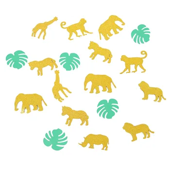 100pcs Glittler Ouro Animais Confetes Verdes de Folha de Palmeira Confete DIY Papel Confettis Festa de Aniversário de Suprimentos de chá de Bebê Decoração