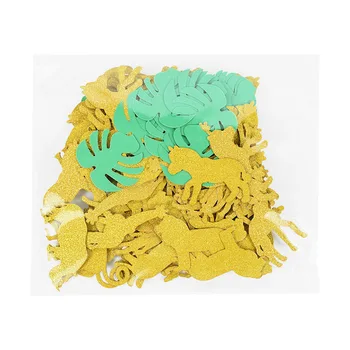 100pcs Glittler Ouro Animais Confetes Verdes de Folha de Palmeira Confete DIY Papel Confettis Festa de Aniversário de Suprimentos de chá de Bebê Decoração