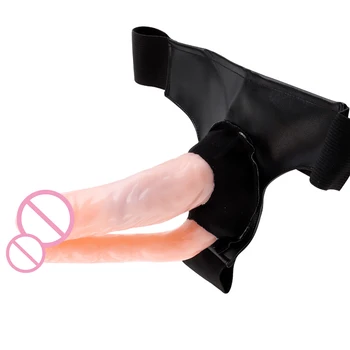 Senhoras e Gay Desgaste Simulação Duplo Pênis Calças de Couro de Homens do Pau Oco Inserção Vibradores Calcinhas Adlut Brinquedos Sexuais