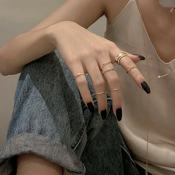 O minimalismo da Cor do Ouro Rodada Geométricas Dedo Conjunto de Anéis para as Mulheres 2021 Clássico Círculo Aberto Anel Comum Anel Feminino Jóias Presentes