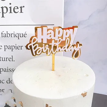 INS Acrílico Feliz Aniversário Bolo Topper Ouro Preto Novidade Cupcake Topper Para o Banho do Bebé Crianças Festa de Aniversário, Decorações de bolos