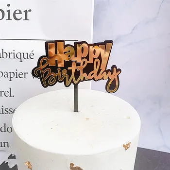 INS Acrílico Feliz Aniversário Bolo Topper Ouro Preto Novidade Cupcake Topper Para o Banho do Bebé Crianças Festa de Aniversário, Decorações de bolos