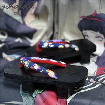 WHOHOLL Japonês de madeira chinelo Homem, mulher Tamancos calçados Quimono Geta Cosplay Sapatos de Verão Flip-flops para casais slides Chinelos de quarto