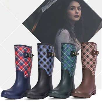 Moda das Mulheres Botas de Chuva Britânico Clássico de Alta Tubo Impermeável Botas de Chuva para as Mulheres, Senhoras Wellington Brilhante Rainboots Sapatos