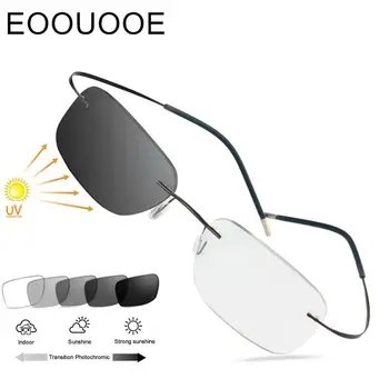 B titanium sem aro Leitura de Óculos de sol Fotossensíveis Óculos de Leitura para Homens Mulheres Exterior Presbiopia Óculos