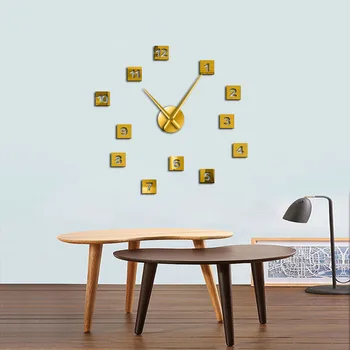 Moderno DIY Espelho Acrílico Efeito Adesivo Relógio de Parede 3D Gigante Relógio de Parede Sala de estar Decoração de Casa de Longo Mãos Agulha de Parede, Relógio de Hora