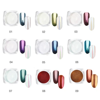 1g de Unhas de Glitter Pigmento em Pó Brilho de Espelho Paetês Holográficos Chrome Mergulhando a Decoração da Arte do Prego Manicure Shell Pó TSLM1