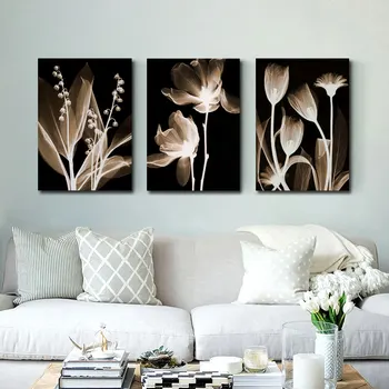 3pcs Flores Brancas Pintura de Pôster Arte de Parede de Lona da Pintura Abstrata Tela de Decoração de Casa de Imagens Para a Sala de Pintura de Parede