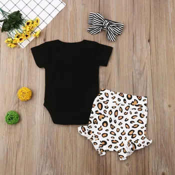 2020 Menina 3Pcs Conjuntos de Luxo estampa de Leopardo Romper do Bebê+Calça Curta+Tiaras Infantil de Vestuário, Roupas de Verão, Roupas de Recém-nascido