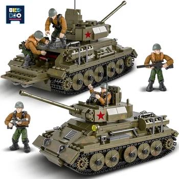 854PCS Militar T-34 Tanque Médio WW2 Blocos de Construção Para Crianças Arma do Exército de Montagem do Modelo de Tanques de Tijolos Soldado Dom Crianças