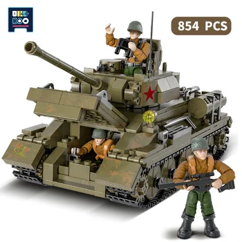 854PCS Militar T-34 Tanque Médio WW2 Blocos de Construção Para Crianças Arma do Exército de Montagem do Modelo de Tanques de Tijolos Soldado Dom Crianças