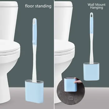 Suspensão de Borracha Escova de vaso Sanitário Conjunto de Silicone Cerdas de Escova de vaso Sanitário Compacto de Parede Kit de Limpeza de WC Acessórios