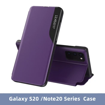 Samsung Note20 Caso De Telefone Flip Do Telefone Galaxy S20 Janela Caso De Couro De Couro Titular Caso Magnéticas De Sucção