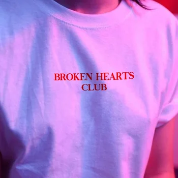 Kuakuayu HJN Broken Hearts Clube Chique Harajuku Fashion T-Shirt Mulher Manga Curta Tumblr Grunge camiseta Branca Tumblr Hipster