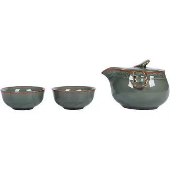 China Longquan Celadon Portátil Kung Fu Conjunto de Chá em Uma Panela e Dois Xícara de Chá de Xícara de chá (para Não Incluir Bambu Bandeja de Chá)