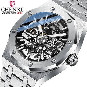 CHENXI Automatic Mens Relógios de Marca de Topo Mecânica Turbilhão Relógio de Pulso Impermeável de Negócios de Aço Inoxidável Desporto Relógios Mens