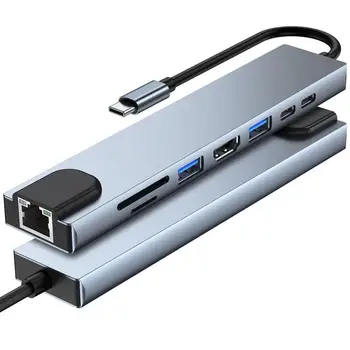 Usb C Docking Station Multi-Hub Dupla Compatíveis com HDMI, RJ45, VGA USB3.0 Adaptador De Áudio Para MacBook Pro/Air Thunderbolt 3 Dock