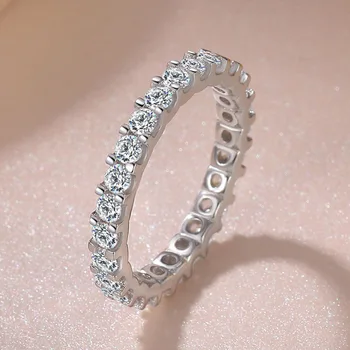 Temperamento simples Toques para Mulheres Prata 925 de Diamante Natural de Casamento Bandas Finas Jóias de Luxo de 4 a 10 Tamanho Grande Anéis de Prata de Presente