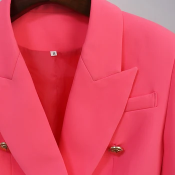 O mais novo 2020 Clássico Designer Blazer das Mulheres de ajuste Fino de Metal Leão Botão Double Breasted Blazer Jaqueta Laranja cor-de-Rosa