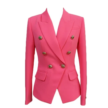 O mais novo 2020 Clássico Designer Blazer das Mulheres de ajuste Fino de Metal Leão Botão Double Breasted Blazer Jaqueta Laranja cor-de-Rosa
