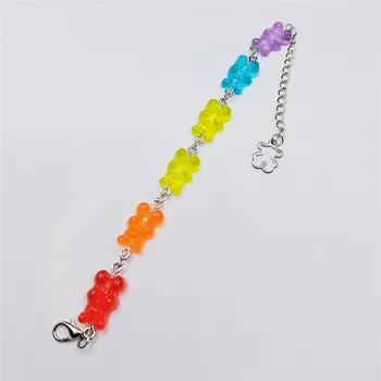 Bonito Gummy Bears Bracelete Chain de Aço Inoxidável, Pendente de Encantos Pulseiras para Mulheres, Homens, Pulso, Tornozelo Jóia de Presente de Aniversário de Meninas