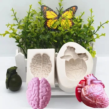 3D Cérebro Humano Coração de Bolo Molde de Silicone DIY Festa de Halloween Fondant de Chocolate Gumpaste Cupcake de Cozimento do Molde