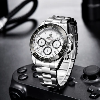 BENYAR Homens Relógio de mergulho de melhor Marca de Luxo dos Homens de Aço Inoxidável Relógios de pulso de Quartzo de Negócios do Cronógrafo Relógio para Homens reloj hombre