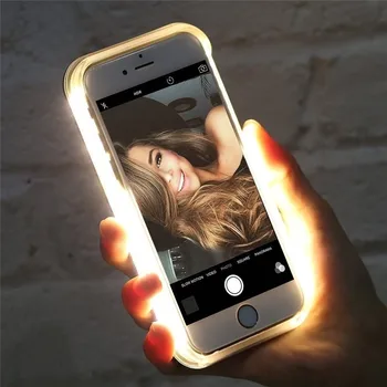 Para o iPhone 7 8 Plus Luz Até Selfie Flash Telefone Caso da Foto a Luz de Preenchimento de Artefato Para o iPhone 11 X 6 6S 5S Mais 8 Tampa Casos