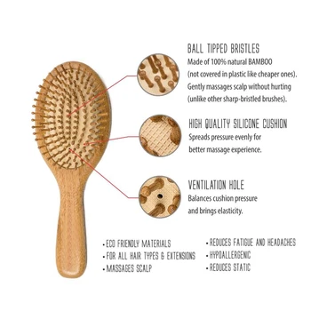 Prémio Madeira de Bambu Escova de Cabelo de Melhorar o Crescimento do Cabelo Madeira escova de cabelo Evitar a Perda de Cabelo Pente de Bambu Dentes do Pente D50