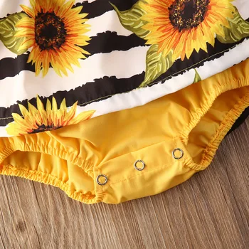 2021 Bebê Verão De Roupas De Bebê Recém-Nascido Meninas Girassol Laço Bodysuits Vestido Listrado De Macacões Sem Mangas Sunsuit Cabeça