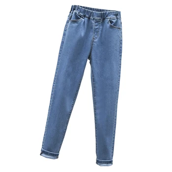 Novo Trecho de Skinny Jeans Vintage Denim, Calças de Cintura Alta com Elástico Fino de Lápis, Calças Mãe Jeans 5XL 6XL Plus Size para Mulheres