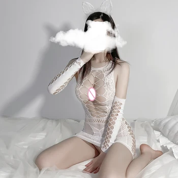 Paloli Apertadas Oco Saia Sexy Lingerie Erótica Net Bodysuit Ver Através Apaixonado Traje Órgão de Lotação para as Mulheres