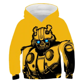 2021 Novas Crianças dos desenhos animados Transformers Bumblebee Impressão 3D Outono inverno Hoodies Casaco de menino Menina de Camisola de Manga comprida Camisola de