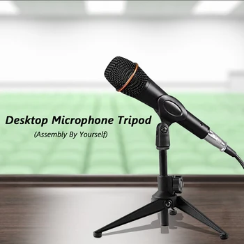 Dobrável área de Trabalho do Microfone do Suporte de Tripé Ajustável em Altura para o Karaoke Microfone Titular com Microfone Clip para Reuniões de Palestras ao Vivo