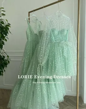 LORIE Glitter Vestidos de Baile Verde Menta Alças Reguláveis Brilhante de Amor de Tule Comprimento de Chá árabe Festa de Casamento, Formatura, Vestido de 2021
