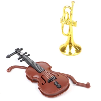 5Pcs/Set Instrumento Musical DIY 1/12 casinha de Bonecas de Madeira para Violino Saxofone Mini Violino Casa Artesanato