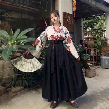 Lolita quimono Hanfu garota verão sweet lolita conjuntos de impressão camisa +saia de cintura alta gothic lolita sk vitoriana cosplay loli cos