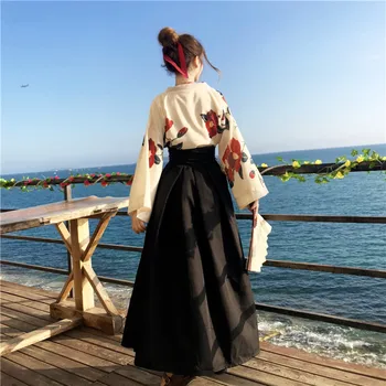 Lolita quimono Hanfu garota verão sweet lolita conjuntos de impressão camisa +saia de cintura alta gothic lolita sk vitoriana cosplay loli cos