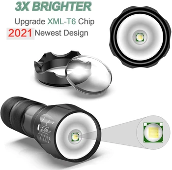 35000LM Lanterna LED Zoomable Tocha Lanterna à prova d'água 5 Modos de Camping Lanterna de Mão Portátil de Luz Usam 18650 Bateria